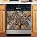 Stainless Steel Tree of Life Dishwasher Magnet Cover for Front, Wooden Door Magnetic Refrigerator Cover Skin Decor, Birds Dishwasher Panel Decal, Magnetic 23" x 17"
