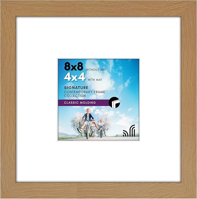 Americanflat 8x8 Picture Frame with Shatter-Resistant Glass - Use as 4x4 Frame with Mat or Display 8x8 Photo Without Mat - Signature Collection - Square Frames for Tabletop and Wall - Dark Oak