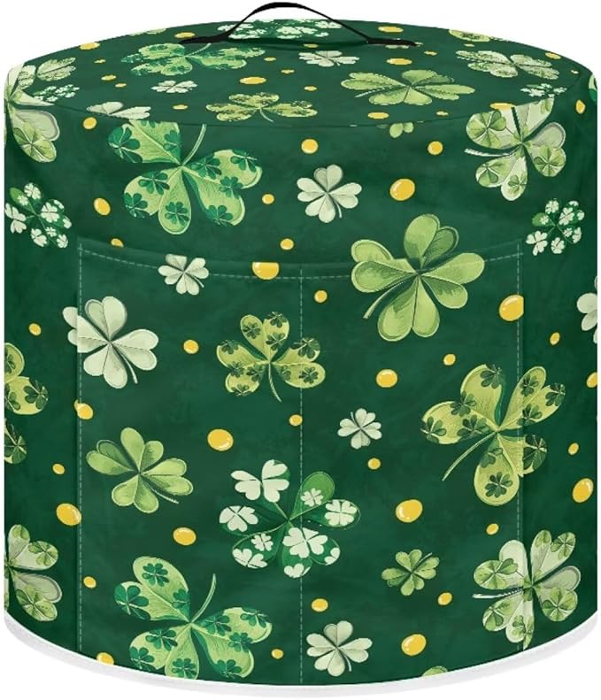 Xoenoiee Green Clover Print Kitchen Appliance Dust Cover with Pockets, Electric Pressure Cooker Cover Compatible with Crock Pot for St.Patrick's Day Decor, Rice Cooker Covers, for 8 Qt