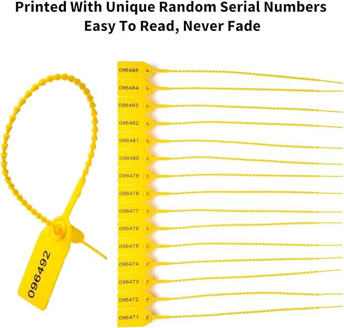 100 Plastic Security Seals Anti-Tamper Tags Fire Extinguisher Tags Numbered Zip Ties Disposable Pull Tite Safety Tags (Yellow)