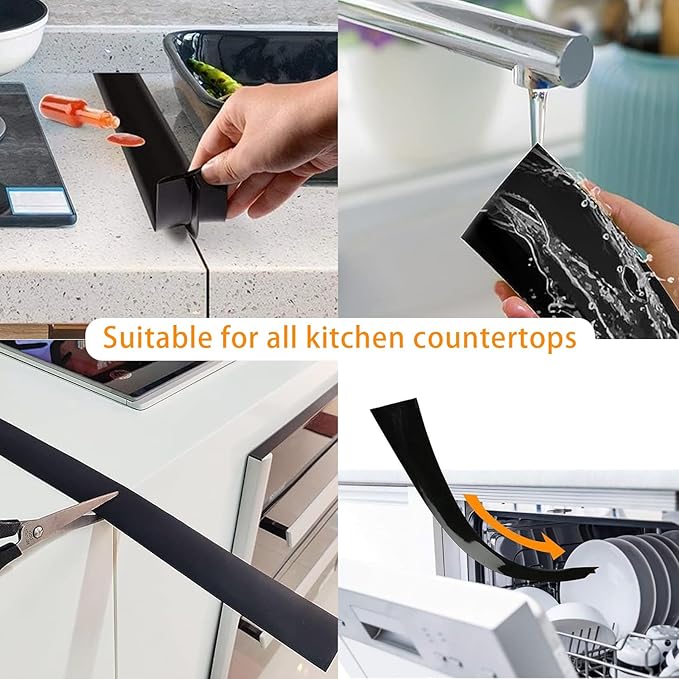 Silicone Stove Gap Covers (2 Pack), Stove Gap Guard, Heat Resistant Oven Gap Filler, Easy Clean,25 Inches, Black