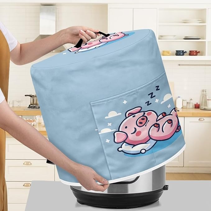 Xoenoiee Cute Pig Blue Pattern Pressure Cooker Cover for Instant Pot, Kitchen Appliance Dust Cover with Pockets for Rice Cooker Air Fryer Slow Cooker, for 8 Qt Pot