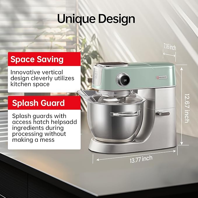 Hauswirt High-End Smart Stand Mixer M5, LED Touchscreen Mixers Kitchen Electric Stand Mixer, 5 Preset Menus, 5.3Qt Dough Mixer, 11speeds Kitchen Mixer with Egg Whisk, Dough Hook, Beater, lake green