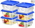 6 pcs 2qt Food Storage Containers with Lid, Square Clear Commercial Food Storage Containers with Handle and Scale for Food Storage in Home Kitchen & Dining (Blue)
