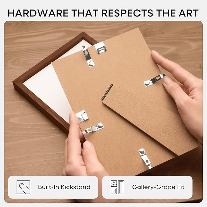 Homeforia 8x8 Picture Frame Brown, High-End Dark Oak 8 x 8 Square Brown Wood Frame with Mat 6 by 6 for Art, 8by8 Wooden Walnut Poster Frame Matted to 6x6 inch Photo, Tempered Glass, Wall Kit, Set of 2