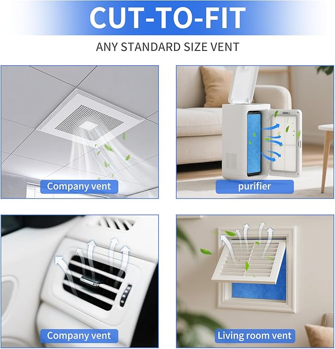 Air Vent Filters,20''x90'' Cut to Fit Air Filter Material,MERV 8 Reusable 3-Layer Air Vent Filter for Home Floor, Grilles, Ceiling, HVAC Furnace Vents, With Adhesive Tape