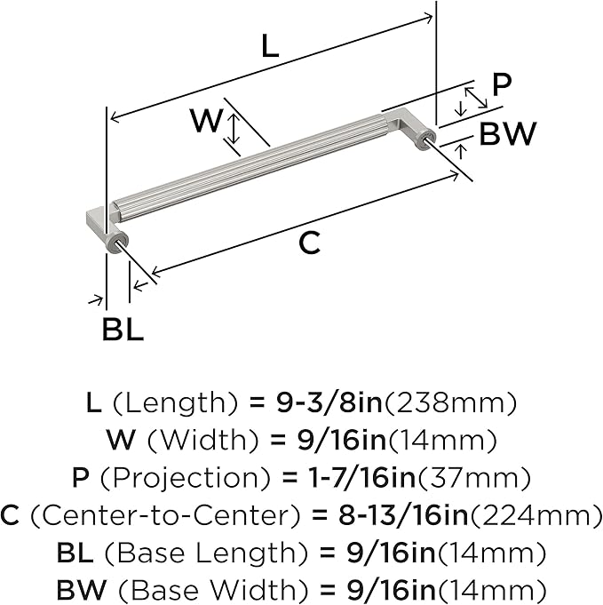 Amerock Ballard 8-13/16 inch (224mm) Center-to-Center Satin Nickel Cabinet Pull, BP37647G10