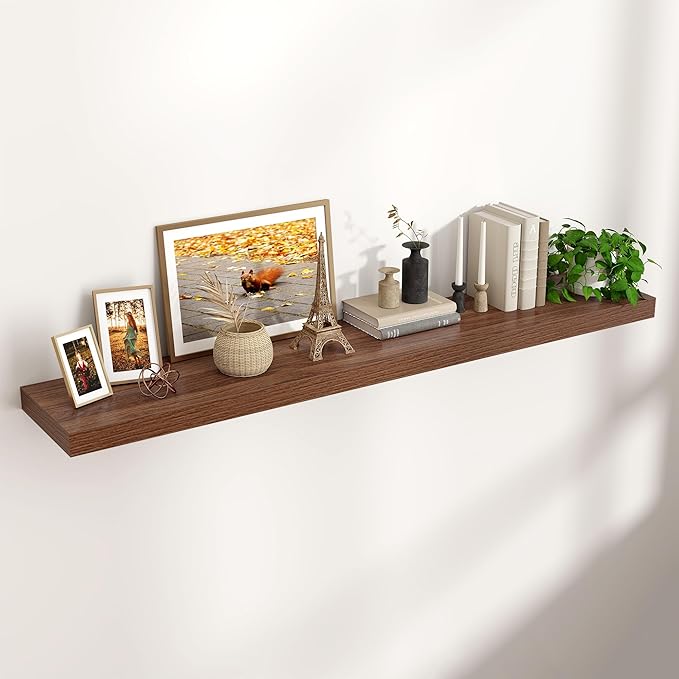 Floating Shelves for Wall 55"W x 10"D x 1.5"H, Long Engineered Wood Wall Shelves with Invisible Brackets for Living Room Bedroom Bathroom Office Kitchen Decor and Storage, Walnut Finish, Set of 1