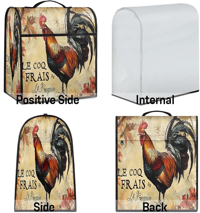 Kitchen Aid Mixer Cover Autumn Rooster Leaves Stand Mixer Cover Compatible with 6-8 Quarts Stand Mixers, Dust Covers with Zipper Pocket Foldable Washable Kitchen Aid Organizer Bag