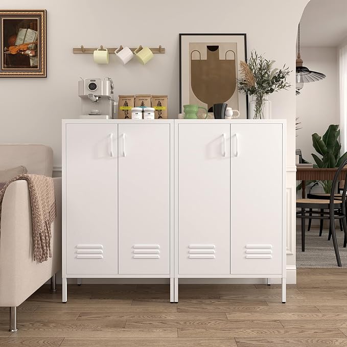 Metal Cabinet Storage,Metal Shoe Cabinet with Shelves,2 Door Storage Cabinet for Living Room,Entryway,White