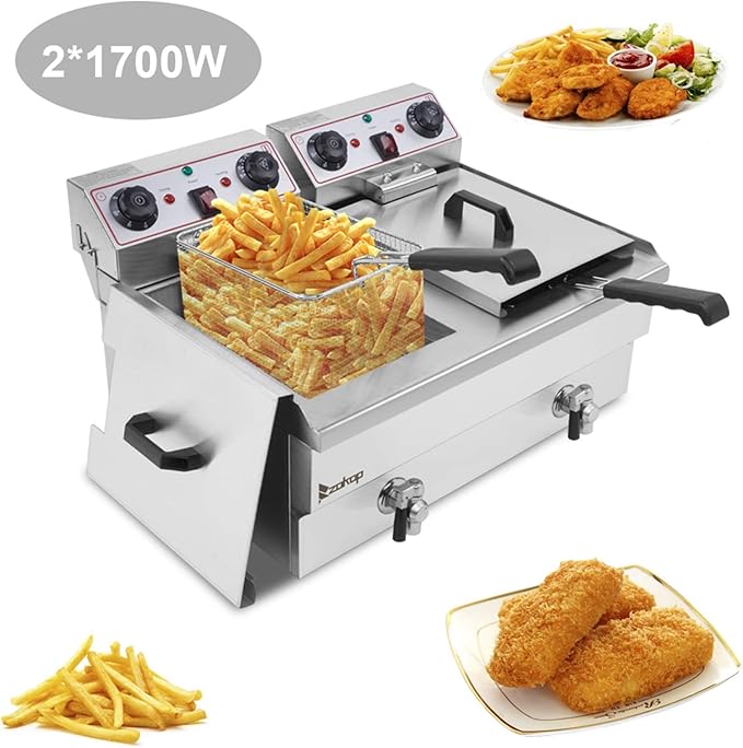 25QT/23.6L Commercial Deep Fryer with Basket and Lid, 3400W Electric Fryer with Adjustable Temperature & Timer, Stainless Steel Countertop Oil Fryers for French Fries, Onion Rings, Donuts