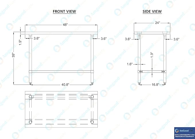 AmGood 24" X 48" Stainless Steel Work Table Open Base | NSF Kitchen Island Food Prep | Laundry Garage Utility Bench