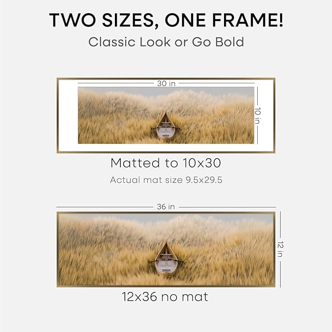 Homeforia 12x36 Picture Frame Bronze, High End Metal 12by36 Brass Poster Frames with Mat 10x30 Photo, 12 x 36 Panoramic Frames Matted to 10 by 30 Art, 36by12 Frames, Tempered Glass, Wall Kit, Set of 1