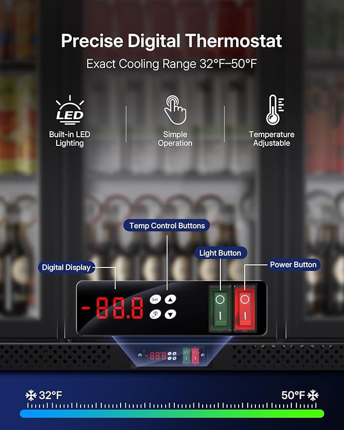 Upstreman 11.4 Cu.Ft Back Bar Cooler With 3 Glass Doors, Commercial Under Counter Beverage Refrigerator, Double-Pane Low-E Glass, Lockable Drink Fridge for Bars, Restaurants, Hotels & Cafes, BB114