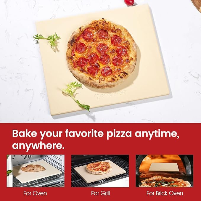 Pizza Stone, Cordierite Pizza Pan for Oven Grill and BBQ, Rectangular Large 15" × 12" Baking Stone for Bread, Thermal Shock Resistant, Durable Cooking Stone