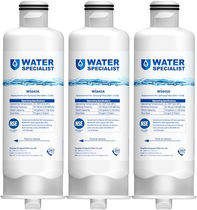 Waterspecialist DA97-17376B Replacement for Samsung HAF-QIN/EXP, HAF-QIN, RF28T5001SR, DA97-08006C, RS27T5200SR, RF28R7351SG, RF24R7201SR, RF27T5201SR, WS645A, Refrigerator Water Filter (Pack of 3)