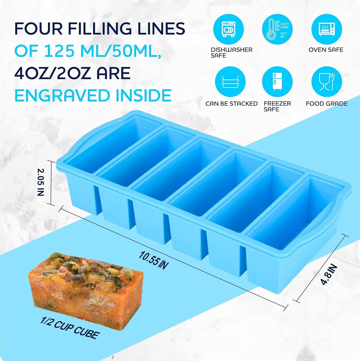 Silicone Freezer Molds with Lids, 1/2 Cup Soup Freezer Container Reinforced Steel Ring Top for freezing Soup Sauce Broth Leftovers, Silicone Freezer tray 3-Pack, Oven & Dishwasher Safe