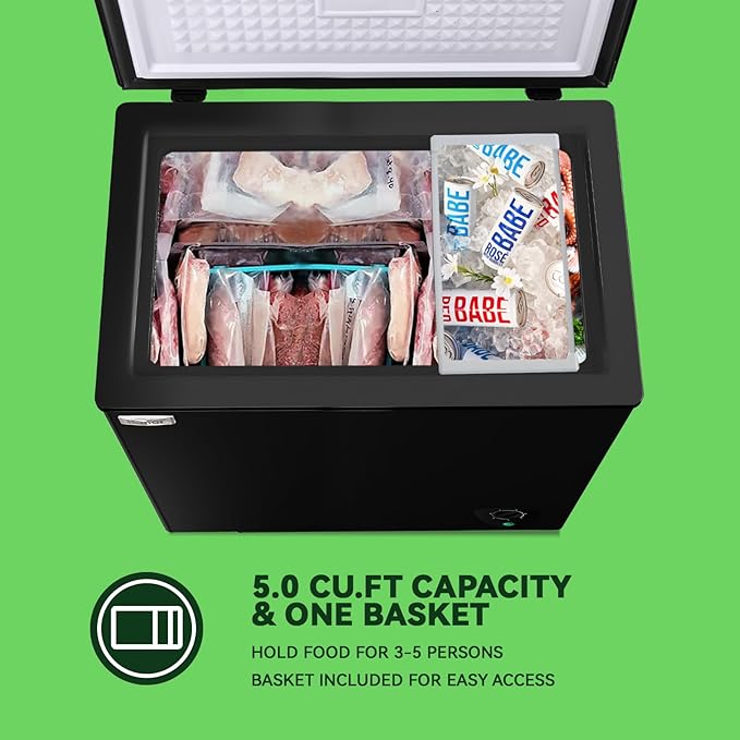 WANAI Chest Freezer 5.0 Cu.Ft Large Deep Freezers Freestanding Top Open 7 Temp Control Low Noise with Removable Basket for Dorm Apartment Home Kitchen