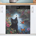 Dishwasher Magnet Cover, Black Cats Flowers Magnet Sticker Fridge Panel Decal for Home Kitchen Decor, 23x26in