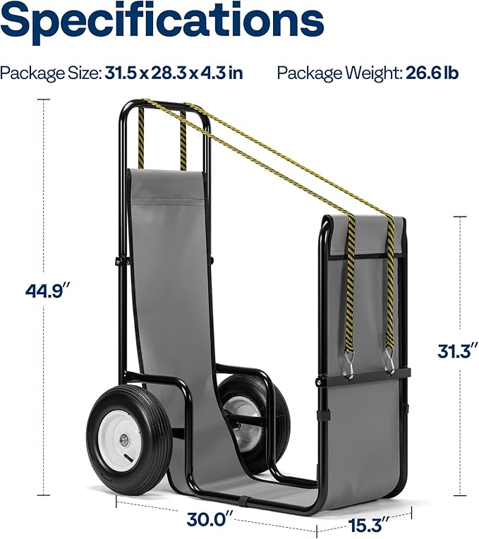 VIVOHOME Firewood Cart with Rubber Wheels and 600D Oxford Cloth, X-Large 300 LB Capacity Heavy Duty Steel Log Carrier Dolly Hauler, Wood Rack Storage Mover for Easy Transport Indoor Outdoor Use