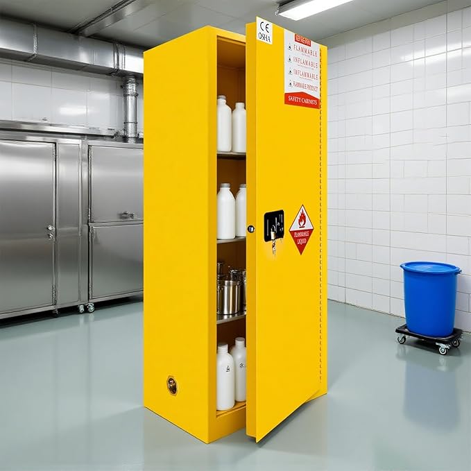 159 Gal Flammable Storage Cabinet with 3-Point Locking System, Adjustable Galvanized Shelves & Double Ventilation Metal Fire Safety Cabinet for Industrial, Laboratory, Garage Use