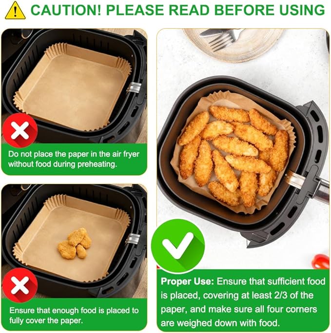 BYKITCHEN Large Air Fryer Liners for 8-12QT XL Airfryer, Compatible with CHEFMAN 8QT/ 10 QT/ 12QT & Instant Pot 10QT, 200PCS 10 Inch Disposable Airfryer Parchment Paper Liner, Air Fryer Accessories