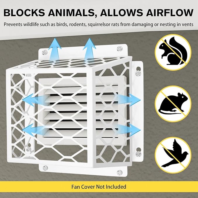 Dryer Vent Bird Guard – Steel Exhaust Vent Cover for 3" to 4" Dryer & Bathroom Vents, Keeps Birds and Small Animals Out, Galvanized Metal Cage, 7"x7"x5" (White-1PCS)