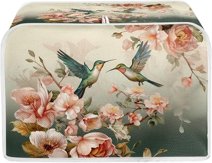 UNICEU Vintage Floral Hummingbird 2 Slice Toaster Cover Kitchen Small Appliance Cover, Quilted Toaster Bread Maker Cover Home Decoration Gifts