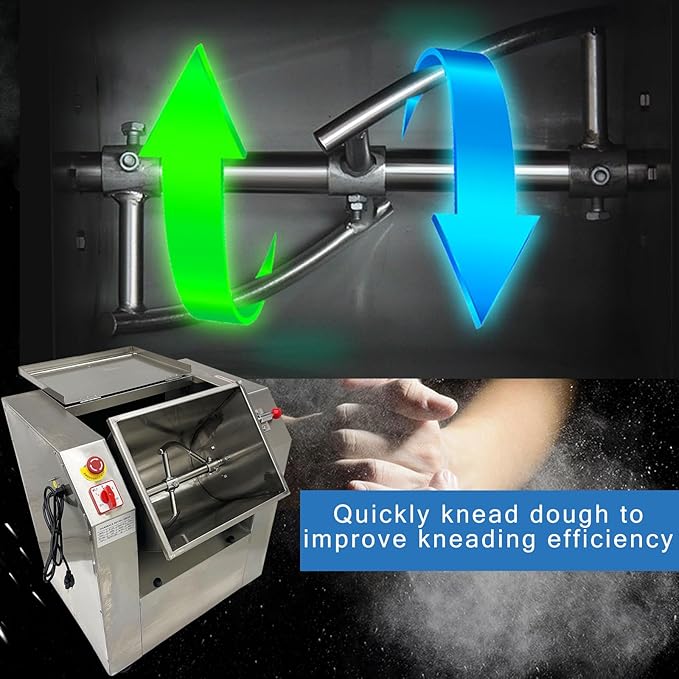 TECHTONGDA Commercial Dough Mixer All Stainless Steel Pizza Dough Mixer 110V Dough Blender Kneading Machine with 50 KG Kneading Capacity and 90 Degree Tilt for Schools Bakeries Restaurants Pizzerias