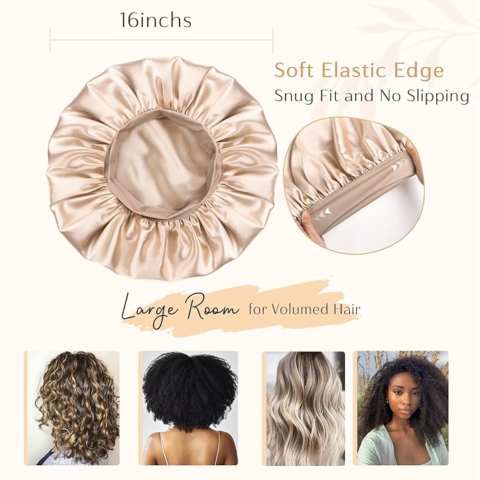 YANIBEST Silk Bonnet for Sleeping Women, Double Layer Hair Satin Bonnets with Elastic Band, Sleep Cap Curly Natural Hair