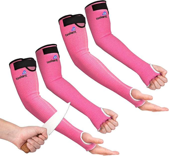 OriStout Cut Resistant Gardening Sleeves with Thumb Hole, Pink, 2 Pairs, Protective Arm Sleeves for Yard Work, Yard Working, Welding, Arm Guards for Biting, Pet Grooming