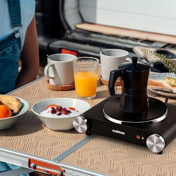 CUSIMAX Electric Hot Plate for Cooking Portable Single Burner 1500W Cast Iron hot plates Heat-up in Seconds Adjustable Temperature Control Stainless Steel Non-Slip Rubber Feet Upgraded Version B101