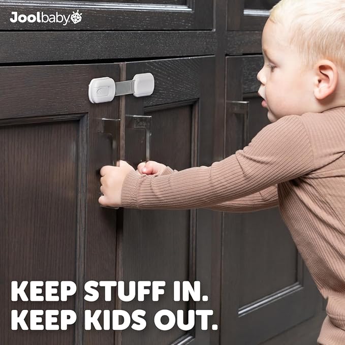 Child Safety Strap Locks (4 Pack) Baby Proof Cabinets, Drawers, Fridge, Toilet & Trash Cans – 3M Adhesive Childproof Locks – Jool Baby