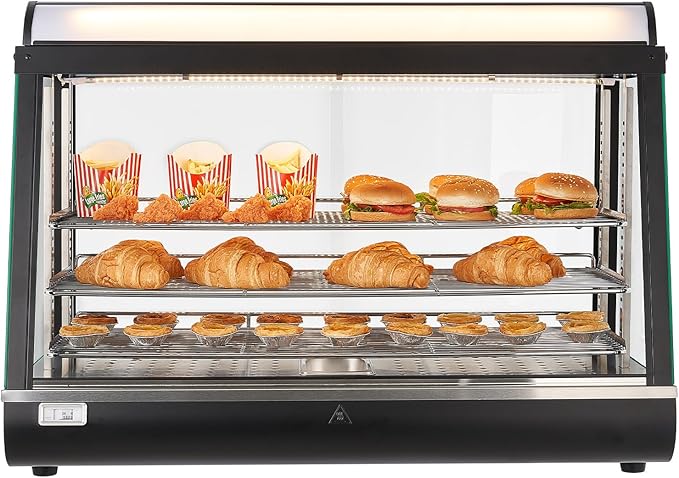 VEVOR 3-Tier Commercial Food Warmer Display, 1400W Food Display Warmer with LED Light, Top Storage and Adjustable Shelves, 86℉~185℉ Steam Heating, 105L for Hamburger, Pizza, Bread, Fried Chicken