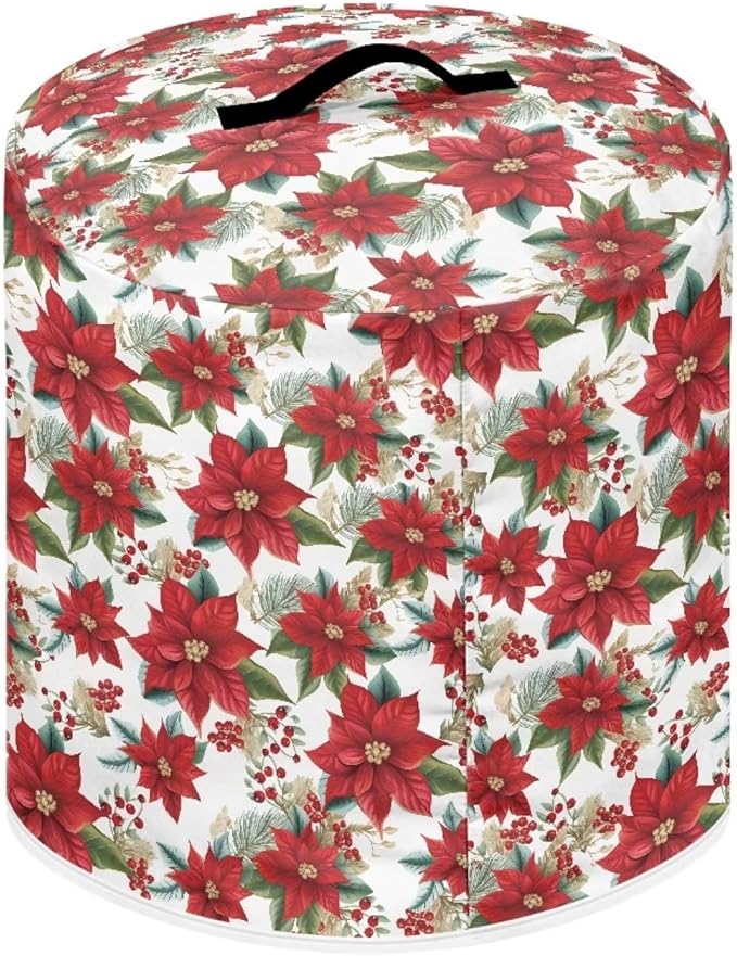 Dust Cover for Kitchen Instant Pot, for 8 Quart Pressure Cooker Air Fryer Rice Cooker Kitchen Appliance Dust Protection with Storage Pocket Christmas Decoration, Red Poinsettia Flower