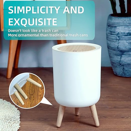 Bathroom Trash Can with Lid,1.8 Gallon Modern Office Trash Can for Near Desk Bedroom Garbage Can Waste Basket with Push Top,Nordic Small Trash Bin for Living Room,Nursery,Dog Proof Trash Can