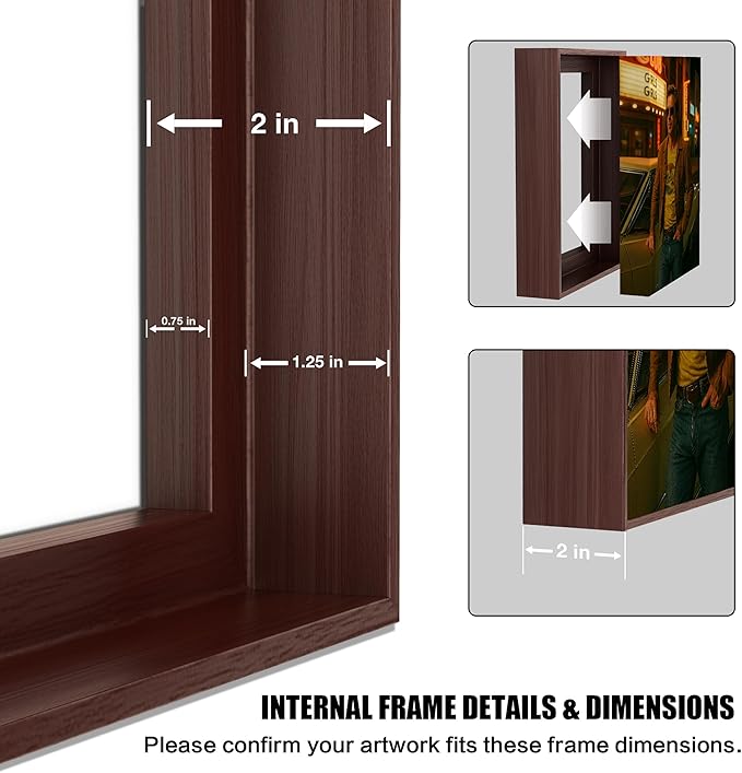 ART Canvas Floater Frame Fits 1”–1.25”Deep Gallery-Wrapped Canvas, Wood-Look Floater Frames for Finished Stretched Canvas Prints, Wall Oil Paintings Artwork for Home Bedroom (Dark Wanut, 8" x 12")