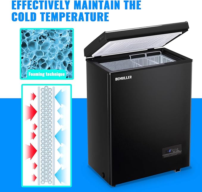 Chest Freezer 4.0 CU. FT Ultra-low Temperature Deep Freezers (Down to -12 ℉) with TWO Removable Baskets Accurate Display of Cabinet Temp Freestanding Black