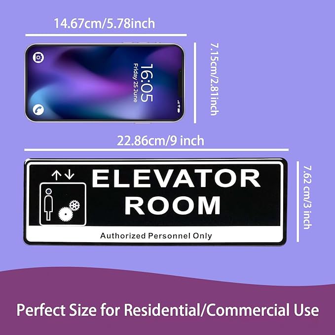 Door Sign,RAMIEYOO Acrylic Authorized Personnel Only Signs for Door,Black and White - 9"x 3" (Elevator Room)