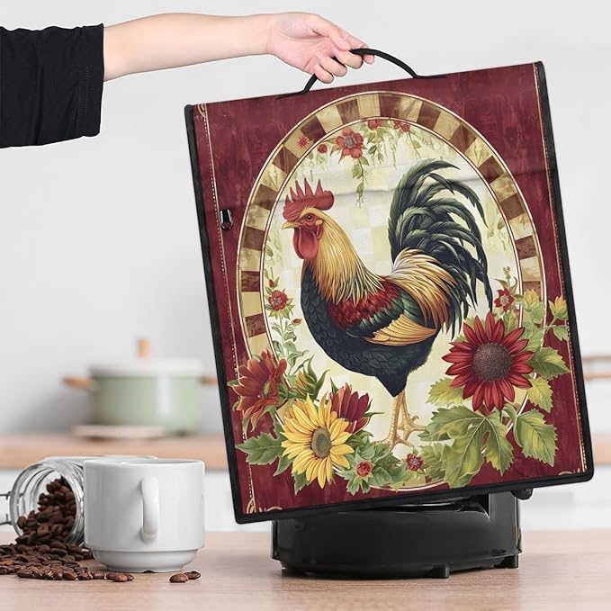 Kitchen Aid Mixer Cover Rooster Chicken Flower Vintage Stand Mixer Cover Compatible with 6-8 Quarts Stand Mixers, Dust Covers with Zipper Pocket Foldable Washable Kitchen Aid Organizer Bag
