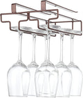 Wine Glass Rack Under Cabinet Drilling Free No Screw Steamware Holder Under Shelf Metal Wine Glasses Holders 304 Stainless Steel Hanger Storage Organizer Hanging Glass Fit for Bar Kitchen 2 Rows Brown