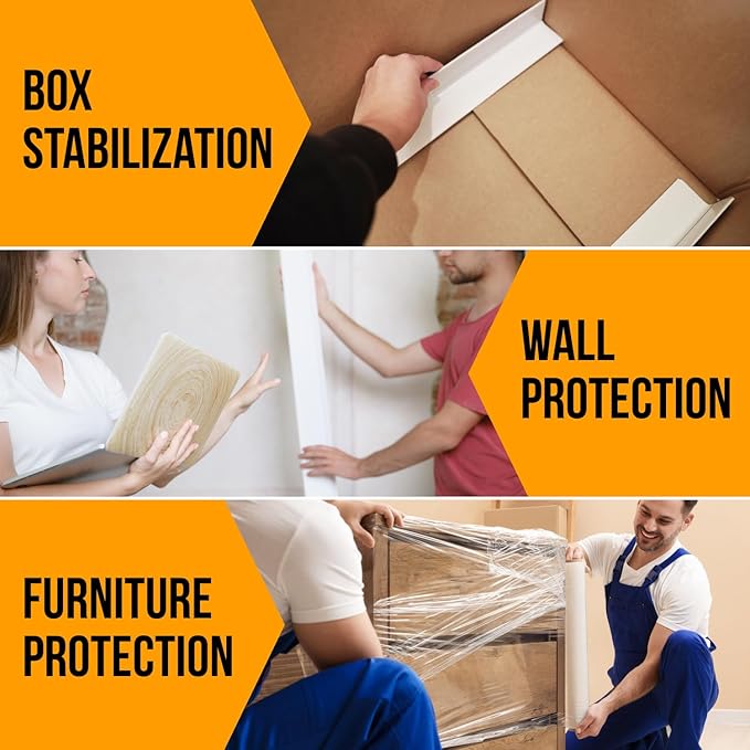 24" x 2" x 2" Reinforced Cardboard Edge Protectors, White (Pack of 48) – 0.12" Thick Medium-Duty Cardboard Corner Protectors for Shipping – American Quality V-Board Pallet Edge Protectors