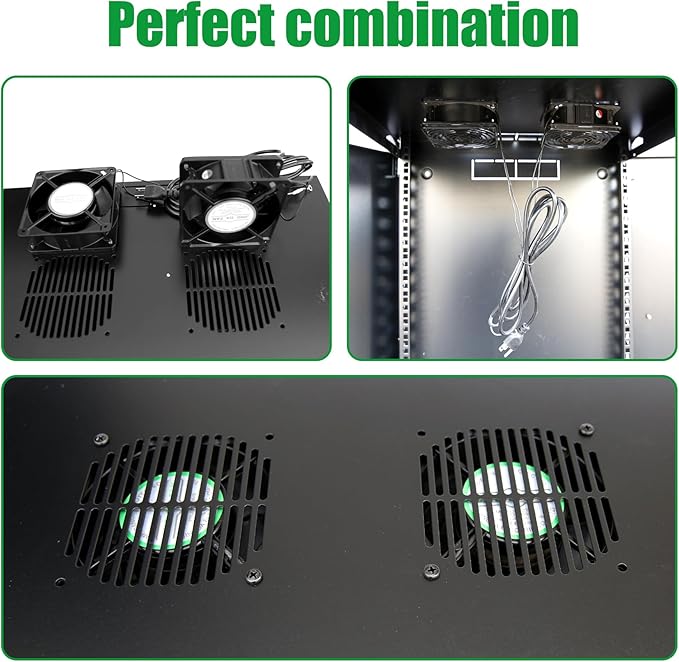 9U Server Cabinet Wall Mount Rack Enclosure with Caster Wheels 2 Server Fans Locking Glass Door Removable Side Panels 19" Network Cabinet 15-18.5" Installation Depth Heavy-Duty Frame(23INCH, 9U)