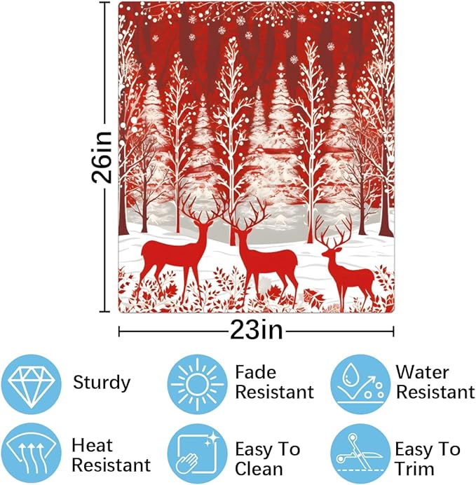 Christmas Forest Elk Dishwasher Magnet Cover, 23" W x 26" H Fridge Magnetic Stickers Reuseable Magnet Panel Decal Cover for Washing Machine Fridge Microwave Cabinet Kitchen Christmas Decoration