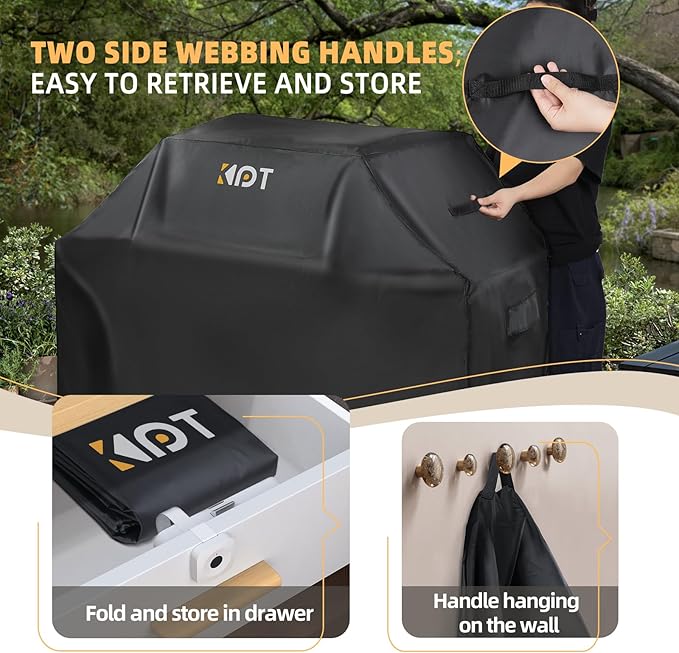 KPT 64 Inch Grill Cover for Outdoor Grill - Heavy Duty Waterproof 420D BBQ Cover with Hook, Air Vent, Buckle - Gas Grill Cover, UV & Fade Resistant, BBQ Grill Cover for Weber, Nexgrill, Char Broil