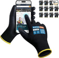 KAYGO Safety Work Gloves PU Coated for Men and Women, 12 Pairs KG11PB, Seamless Knit Glove with Two Fingers Touchscreen, breathable and lightweight Ideal for General Duty Work (Large,Black)