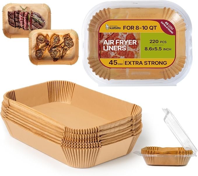 Katbite 220PCS DZ201 Air Fryer Liners Disposable, 8.6x5.5'' Rectangle Airfryer Paper Liners for Dual Air Fryer, Oil-Proof Parchment Paper for Foodi DZ401, FG551