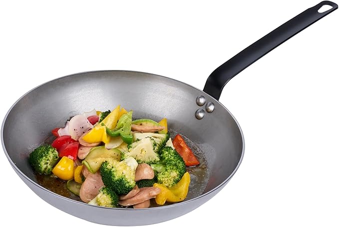 Restaurantware Met Lux 12 Inch Fry Pans, 6 No-Stick Frying Pans - Induction-Ready, Triple-Riveted, Silver Carbon Steel Cooking Skillets, Durable, For Searing, Sauteing, And Browning Food