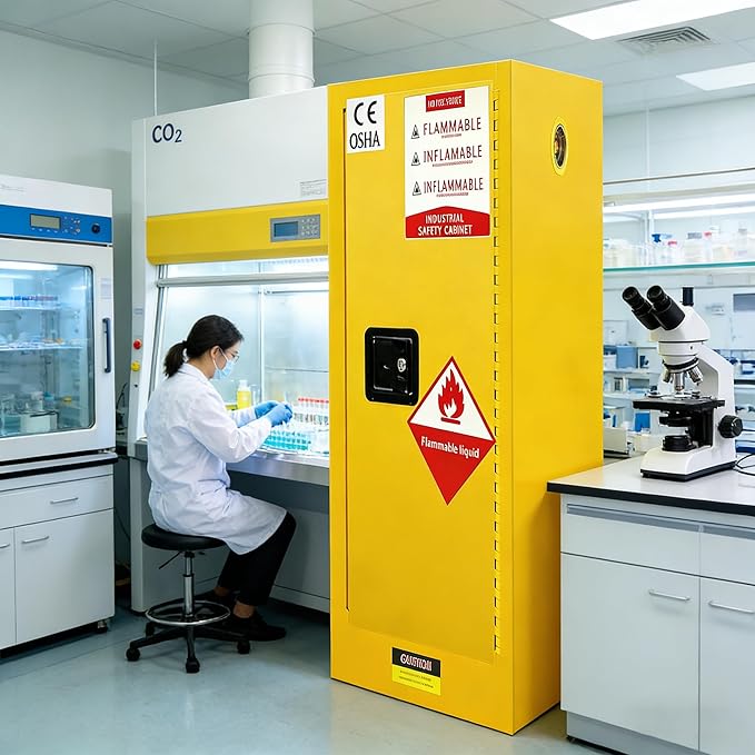 38" H × 24" D × 24" W Chemical Flammable Storage Cabinet Galvanized Steel Material, Adjustable Shelf Height Safe Thick Fireproof Cabinet