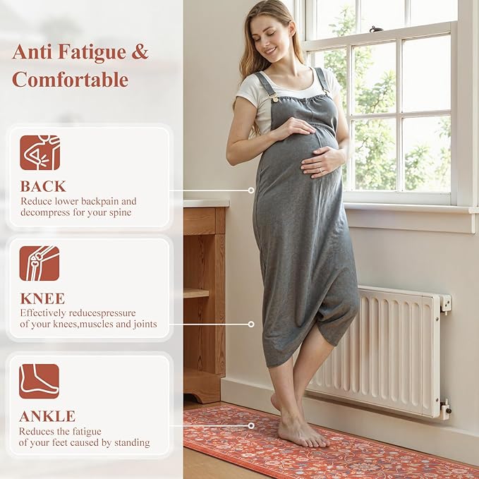 KIMODE Anti Fatigue Mat for Kitchen Floor Non Slip,Boho Vintage Floral Kitchen Rugs Sets of 2,Wide Cushioned Memory Foam Waterproof Standing Carpet for Laundry Sink Home,Red